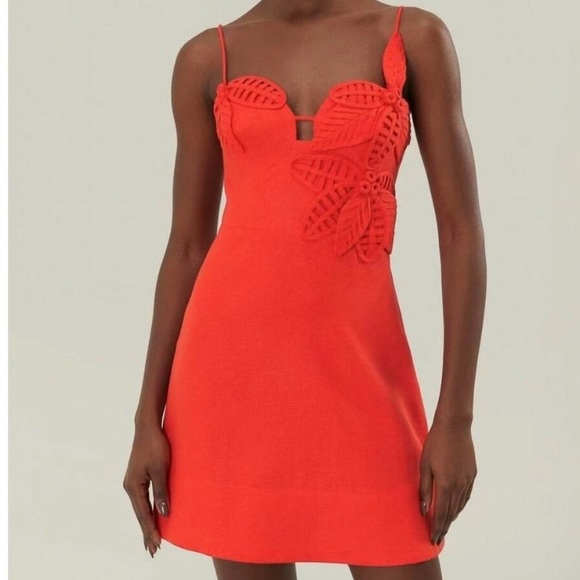 Anthropologie Farm Rio Red 3D Flower Bodice Dress S - Picture 1 of 10